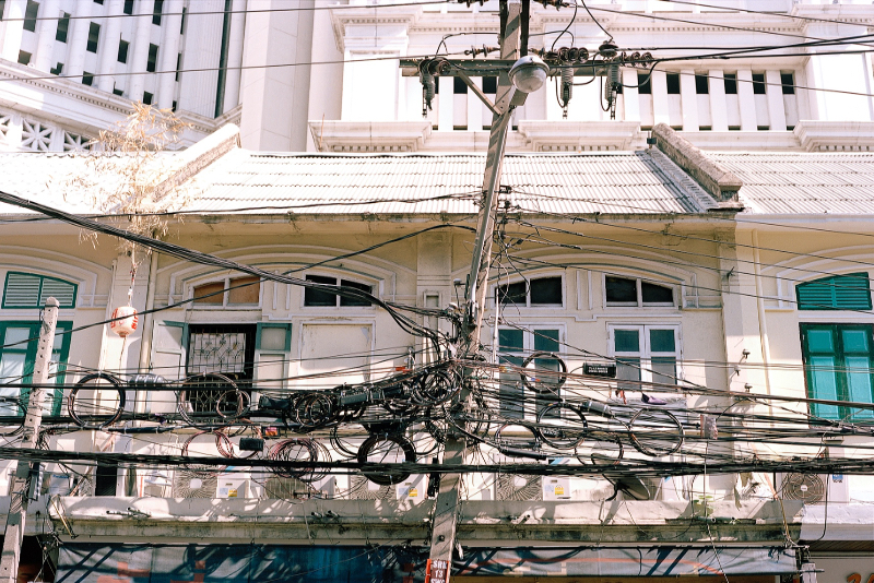 electric cables wiring on pole